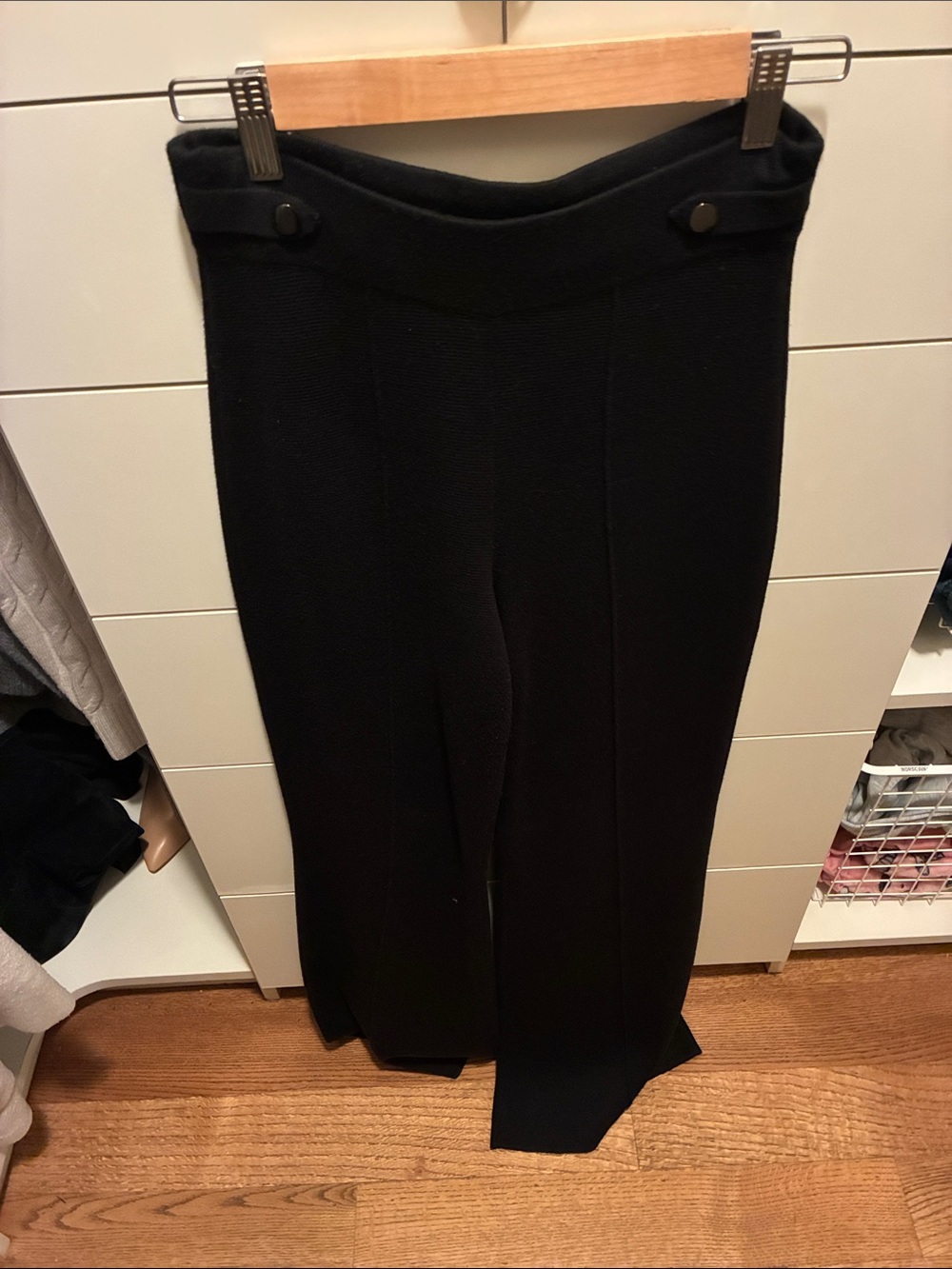 Minnie Rose Black Wide-Leg Knit Ankle Pants